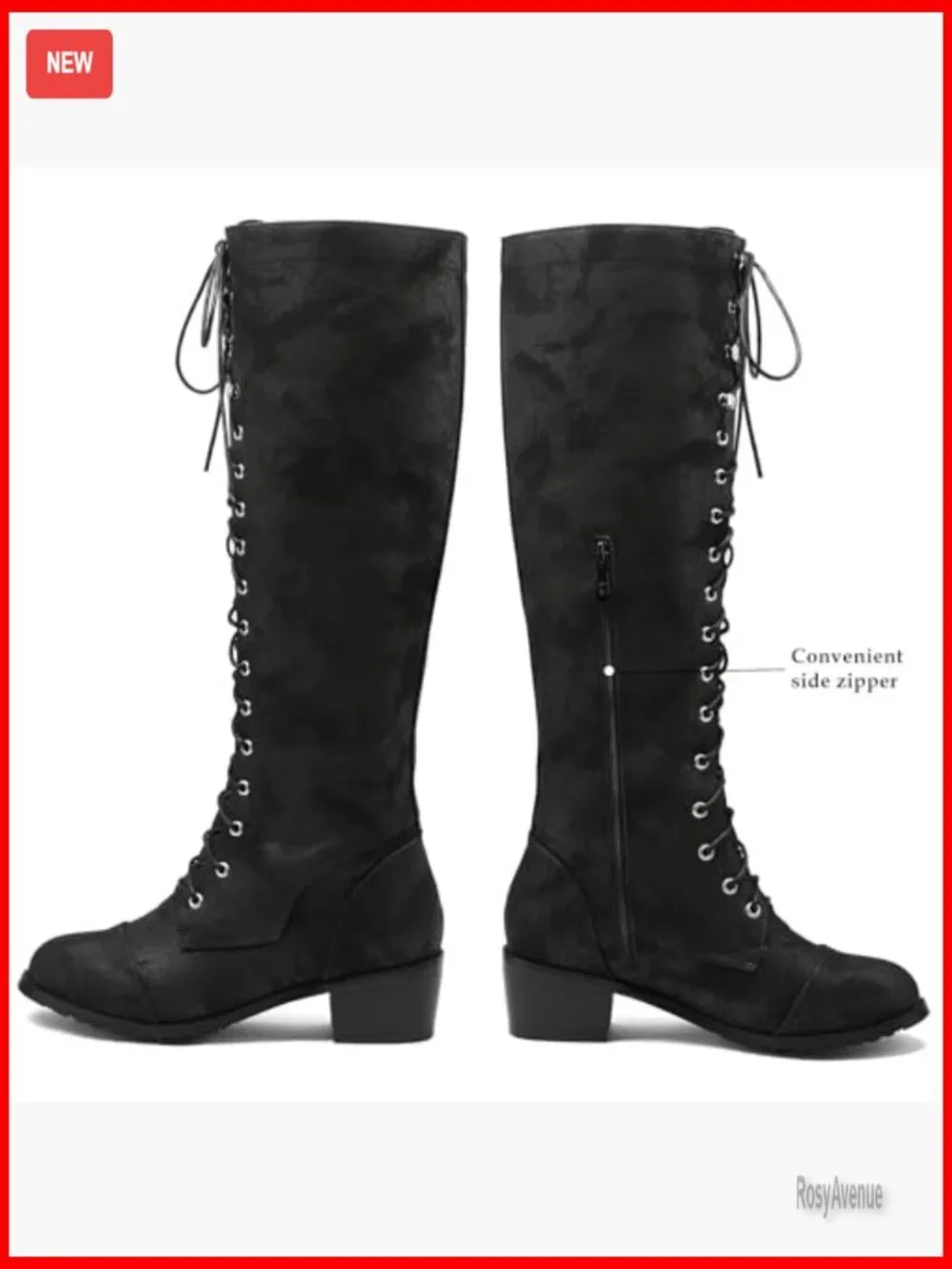 Women's Over The Knee Combat Boots Chunky Heel Side Zipper Lace Up
